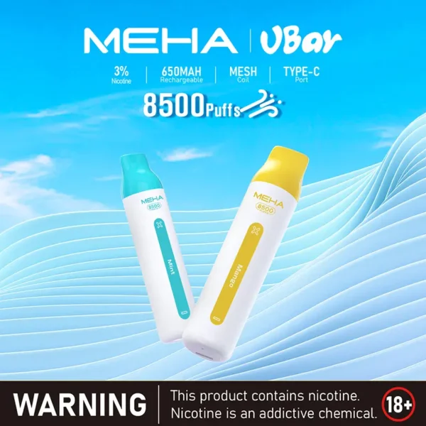 MEHA VBar 魅嗨小白條8500口拋棄式電子煙｜極簡流線設計・高容量續航配置・細膩霧化體驗