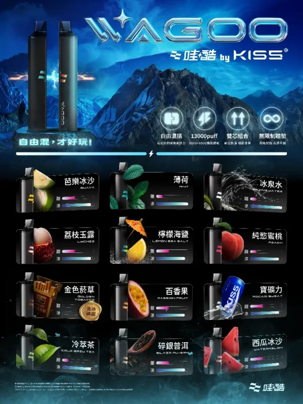 哇酷 WAGOO KIS5 6500口雙芯混搭拋棄式電子煙｜創新雙芯設計・混搭風味體驗・高容量續航配置